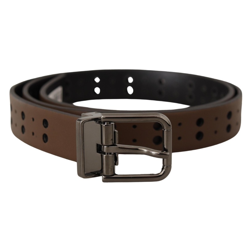 Dolce & Gabbana Dark Brown Perforated Leather Metal Belt