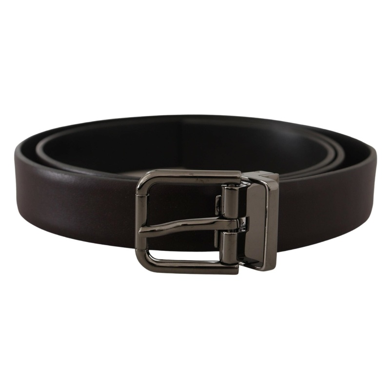 Dolce & Gabbana Dark Purple Leather Box Borchia Metal Buckle Belt