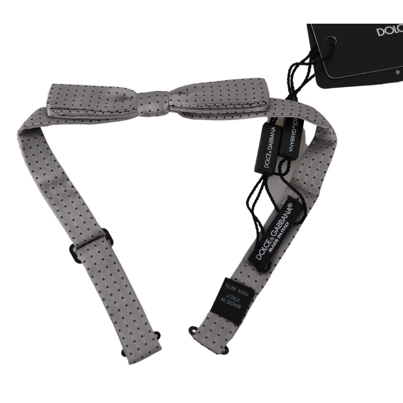 Dolce & Gabbana Gray Polka Dot Mens Necktie Papillon Bow Tie