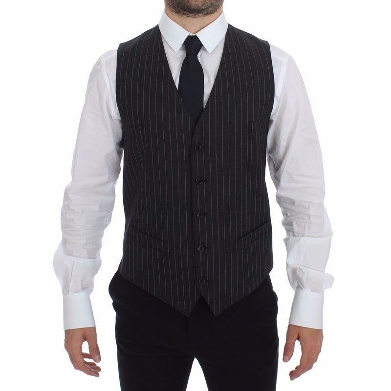 Dolce & Gabbana Gray Striped Wool Logo Vest Gilet Weste