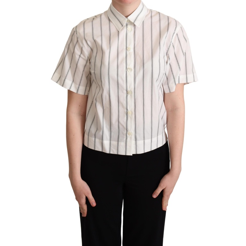 Dolce & Gabbana White Black Stripes Collared Shirt Top