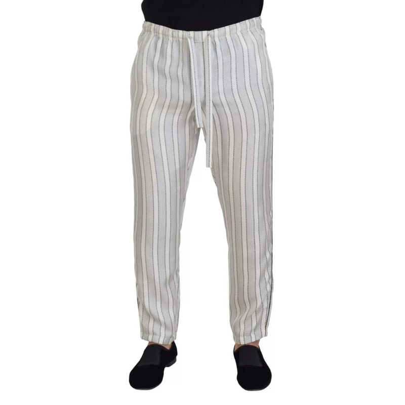 Dolce & Gabbana White Stripes Silk Lounge Trouser Pants