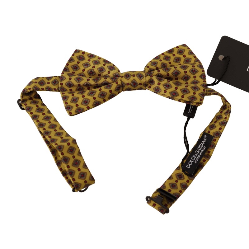 Dolce & Gabbana Yellow Patterned Silk Adjustable Neck Papillon Bow Tie