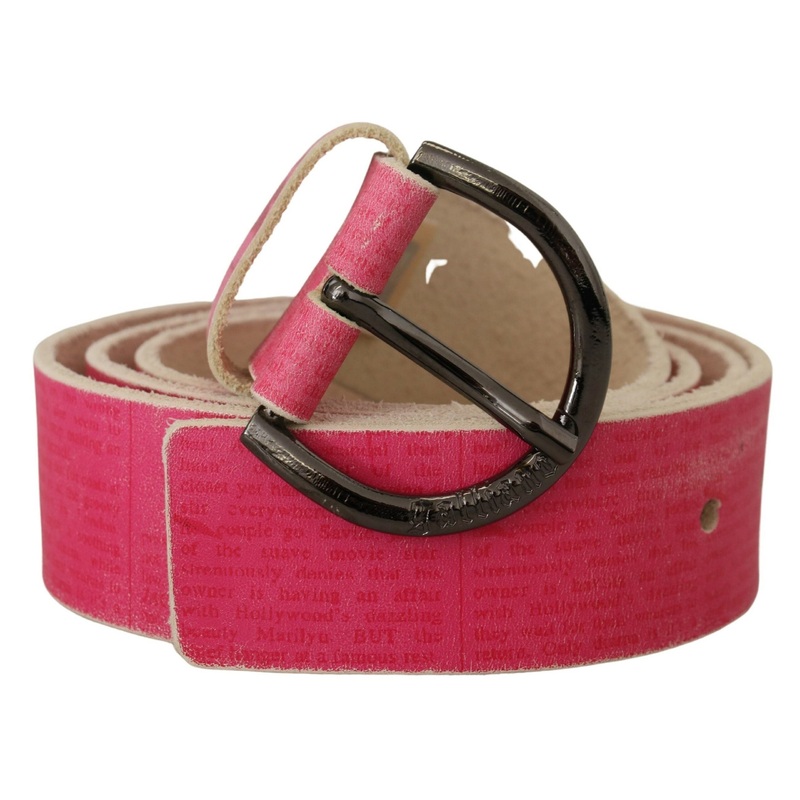 John Galliano Pink Leather Letter Logo Round Buckle Waist Belt