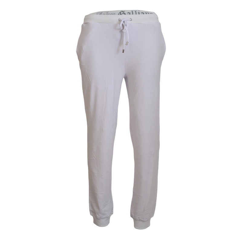 John Galliano White Cotton Logo Mens Jogger Pants