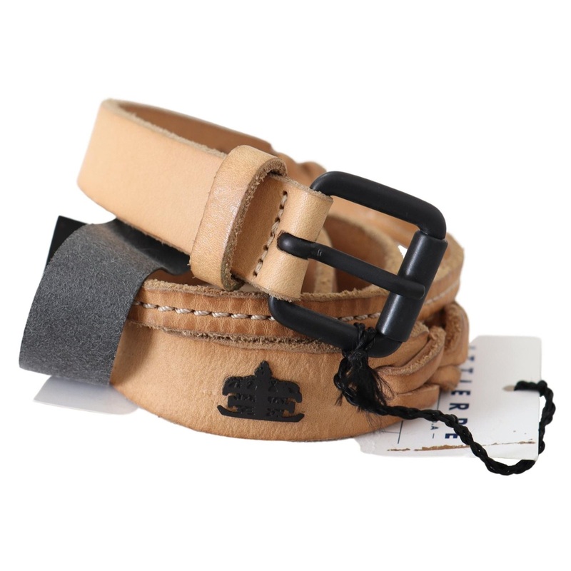 Scervino Street Light Brown Slim Leather Black Logo Buckle Belt Belt