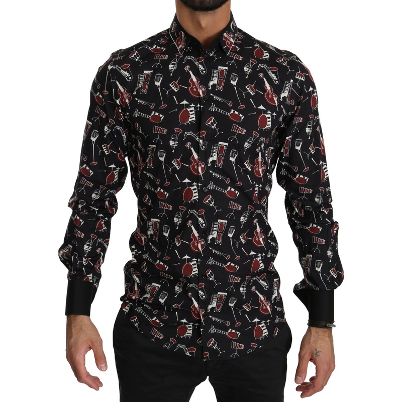 Dolce & Gabbana Black Musical Instrument Slim fit Shirt