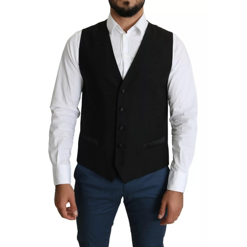Dolce & Gabbana Black Wool Men Formal Waistcoat Vest
