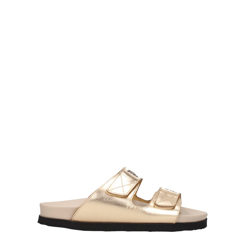 Palm Angels Gold Leather Slippers Sandals