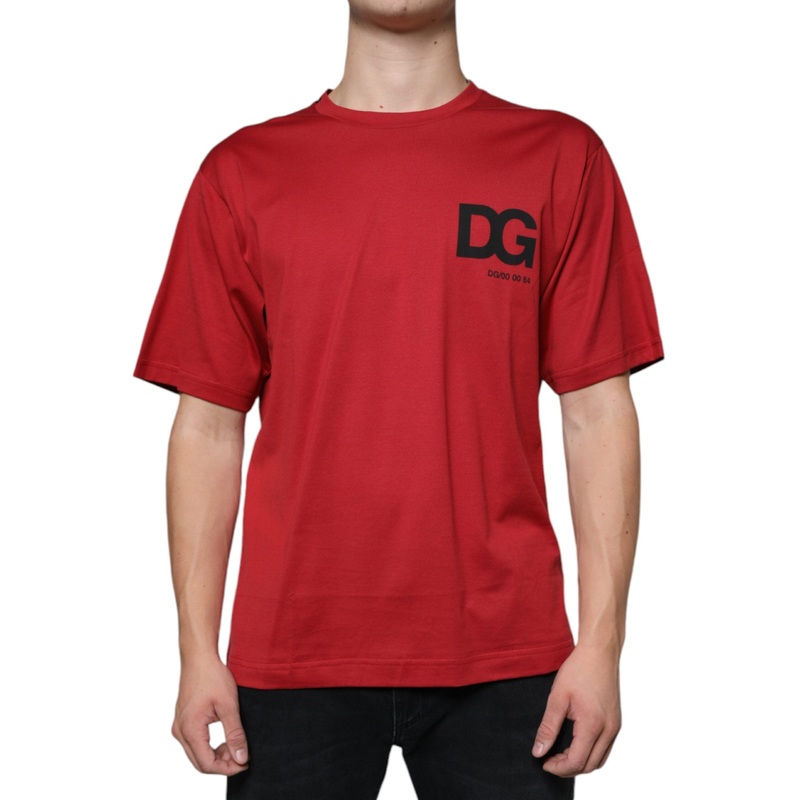 Dolce & Gabbana Red Cotton DG Logo Print Crew Neck T-shirt