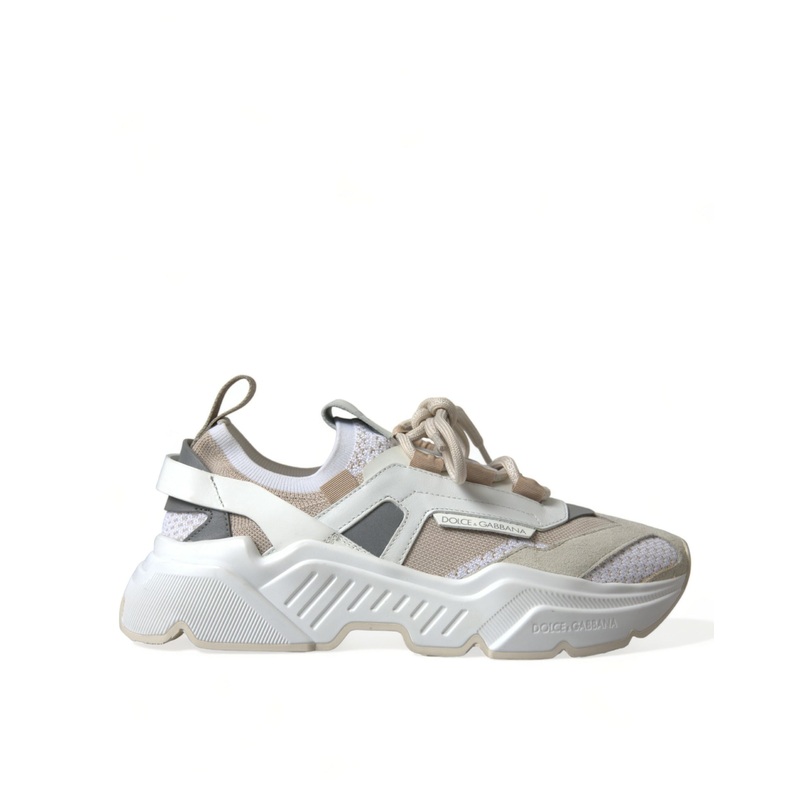 Dolce & Gabbana Beige White Daymaster Low Top Leather Sneakers Shoes