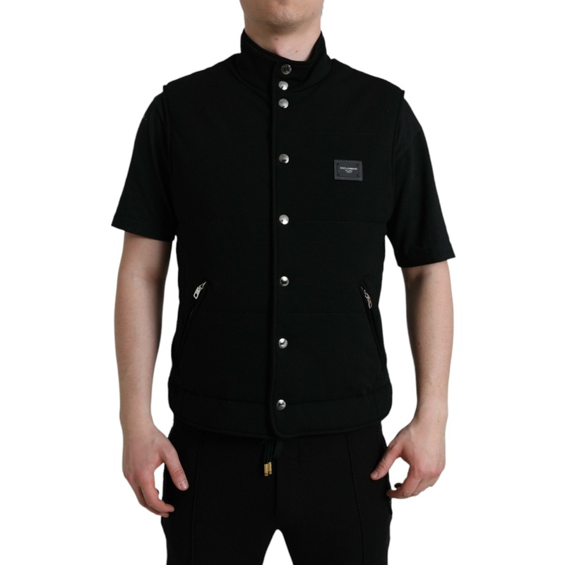 Dolce & Gabbana Black Rayon Buttoned Vest Logo Jacket