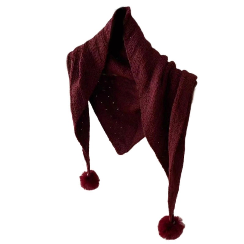 Pompoms Shawl for Office Home Scarf Shawl Breathable Knitted Neck Scarf for Travel All Matching Shoulder Wrap Accessory  Burgundy | Fruugo SG