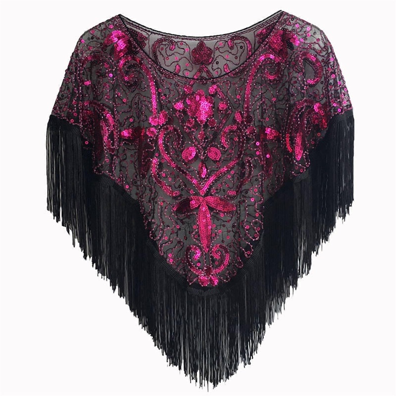 Vintage Ethnic Style Evening Shoulder Wrap Wearable Shawl Feature Decorative Sequins And Flowing Fringe For Female  black rose red | Fruugo SG