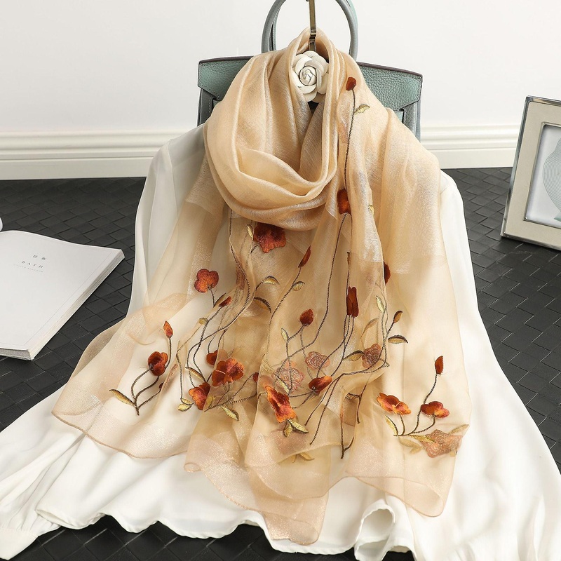 Women Scarf Shawl 2022 Spring And Autumn Embroidered Mulberry Silk Golden Edge Embroidery | Fruugo SG