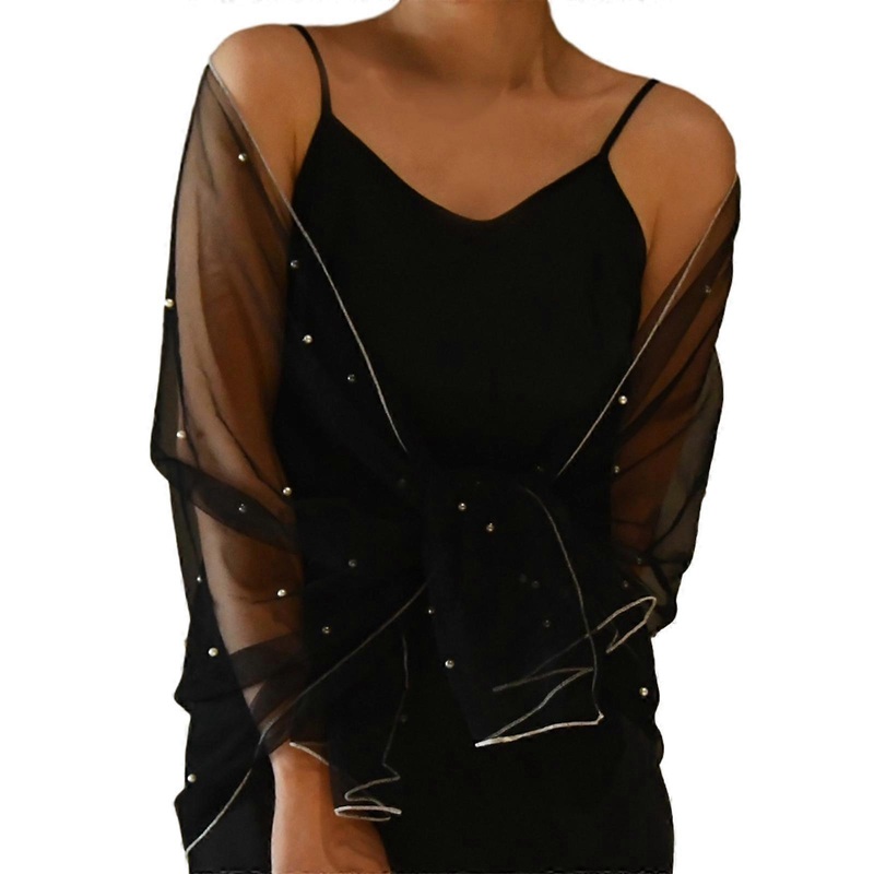 Women’s Tulle Wrap for Dressing Up Wedding Shawl Sheer Blanket Household Encrusted Pearls Multipurpose Household  Black | Fruugo SG