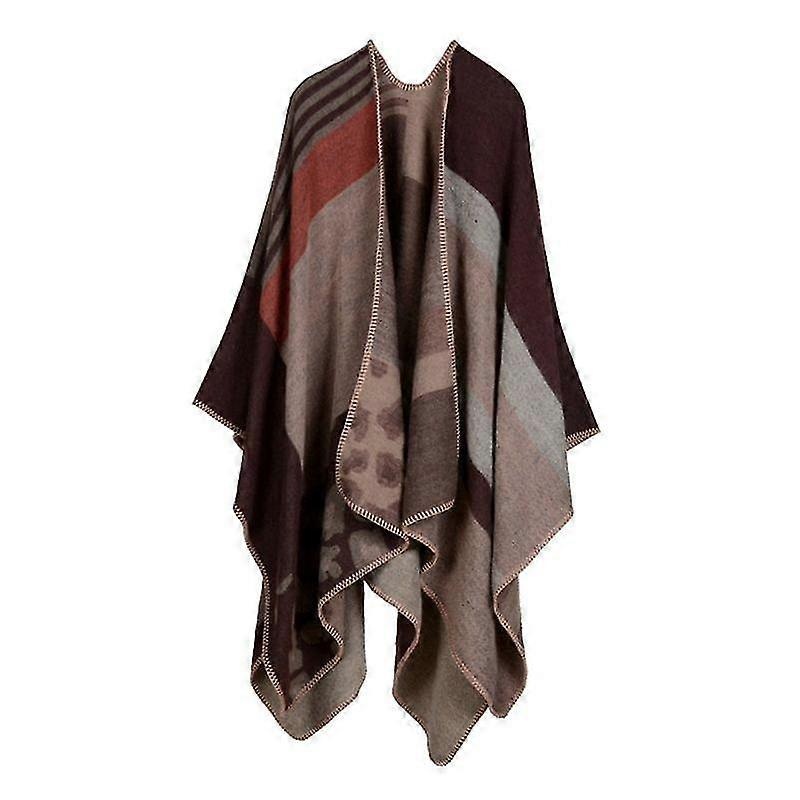 Womens Winter Thicken Large Shawl Contrast Color Plaid Sweater Poncho Cape Coat Pashmina Warm Open Front Cardigan Blanket Wraps | Fruugo SG