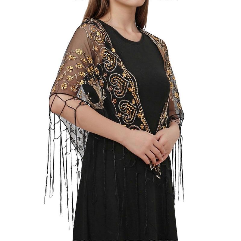 Elegant Evening Shawl Sparkling Shoulder Cover Versatiles Fashion Accessory for Stage Performances  black gold | Fruugo SG
