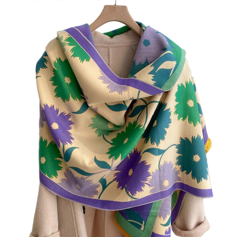 Colorful Flower Pattern Scarf for Mother Winter Hijab Thicken Scarves Winter Windproof Muslim Headscarves Scarfs  purple green | Fruugo SG