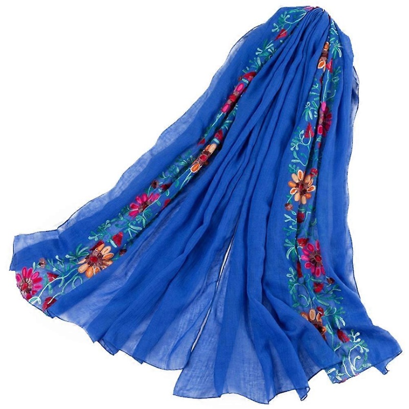 Floral Pattern Scarf Shawl Wraps For Women Classic Royal Blue Cotton Linen Dressing Decoration 1Set | Fruugo SG