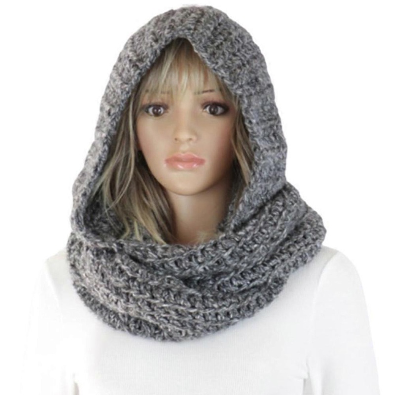 Ladies Soft Knitted Wrap Circle Loop Hooded Scarf Neck Warm | Fruugo SG