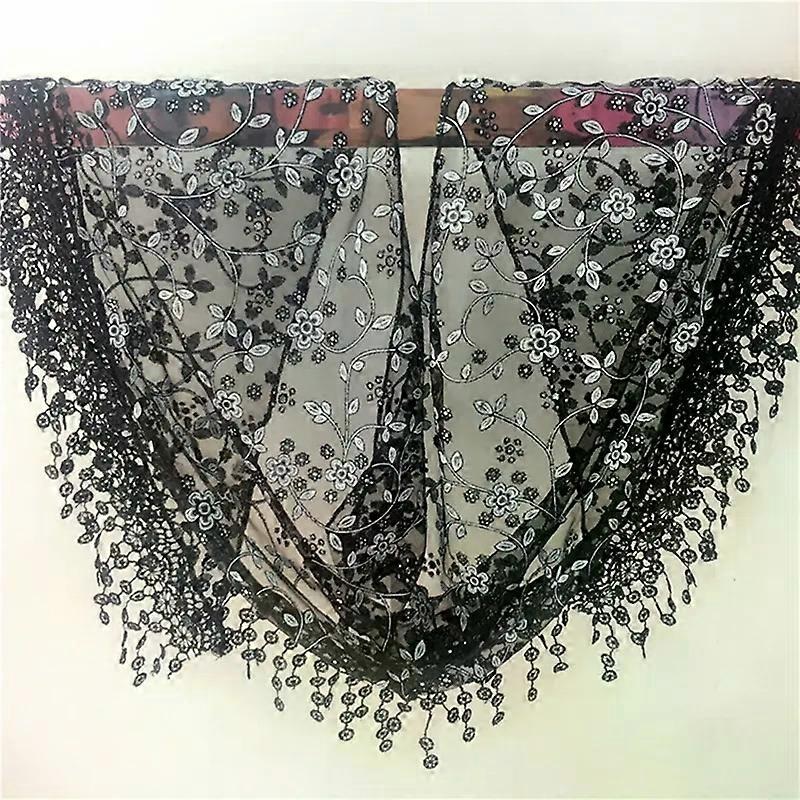 Women Triangle Scarf For Church Prayer Shawl Embroidered Lace Veil Floral Tassel Veils Mantillas For The Church s Pendant Scarve | Fruugo SG