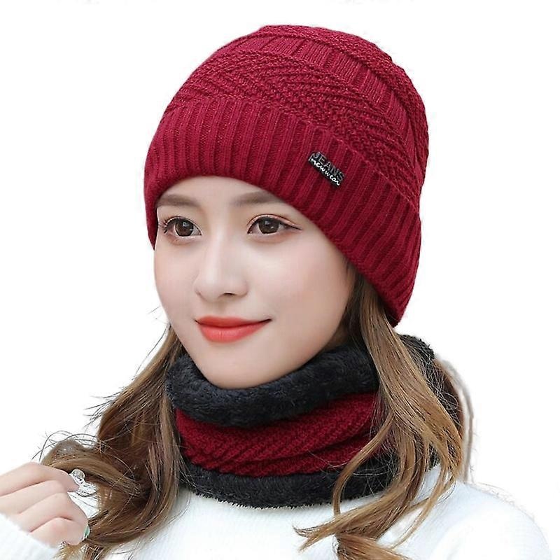 2Pcs/Set English Logo Solid Color Ear Protection Hat Scarf Set Autumn Winter Women Knitted Beanie Pushing Lining Neckerchief Set JIKAIX | Fruugo SG