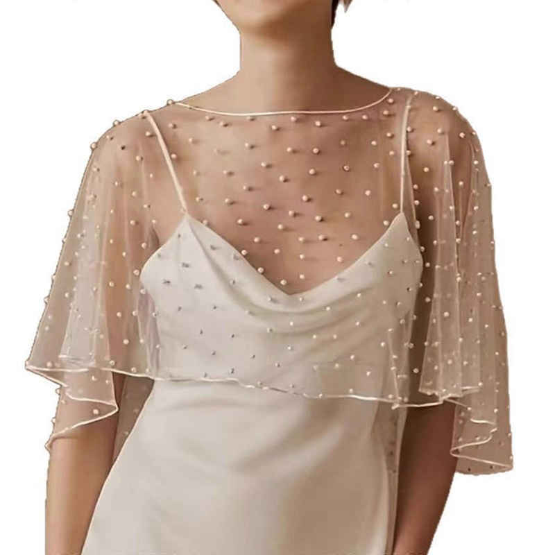Chic Sheer Pearls Studded Tulle Shawl for Bridesmaids and Bride Shoulder Wrap Weddings and Formal Gatherings | Fruugo SG