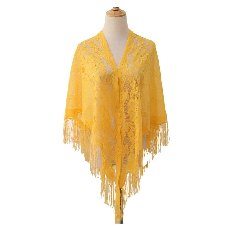 Stylish Lace Ponchos with Fringed Edges Multiuse Shawl for Various Outfit Eye Catching Sunproof Triangle Shoulder Wrap  Yellow | Fruugo SG