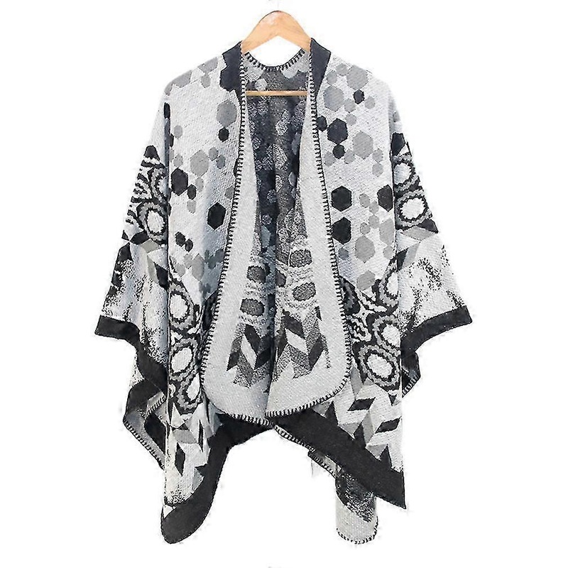 Warm Shawl Scarf Open Front Poncho Winter Cardigant With Geometric Pattern For Lady | Fruugo SG