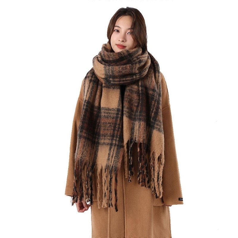 Women’s Fashion Striped Solid Mohair Scarf Winter Warm Thick Scarves with Tassels | Fruugo SG