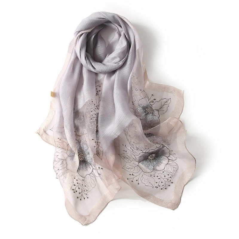 Women’s Mulberry Silk Scarf Long Large Shawl Floral Embroidery Print Hair Neck Wrap | Fruugo SG