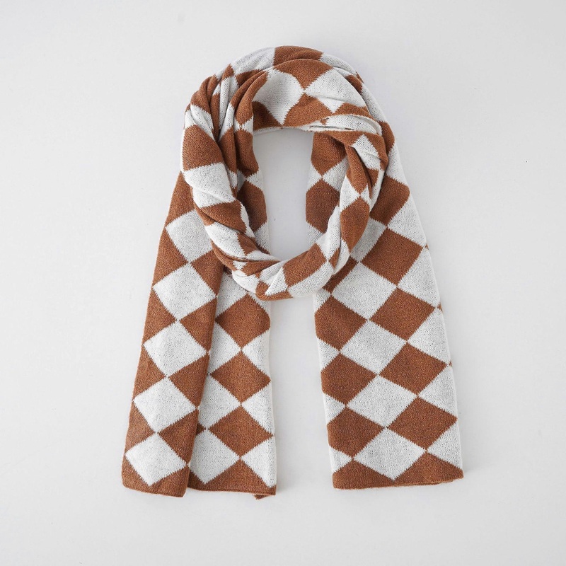 khaki Diamond Plaid Scarf Women Winter Warm Plaid Knitted Fashion Scarf | Fruugo SG