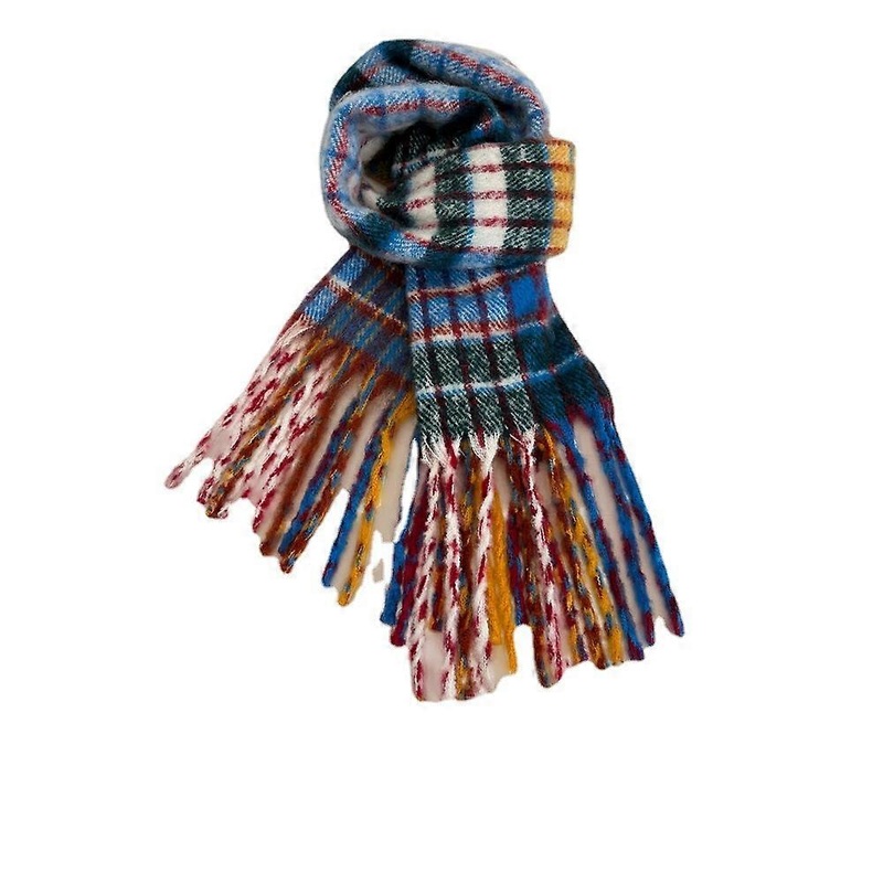 Retro color oil painting plaid mohair tassel scarf female winter thickening warm atmosphere scarf trend | Fruugo SG