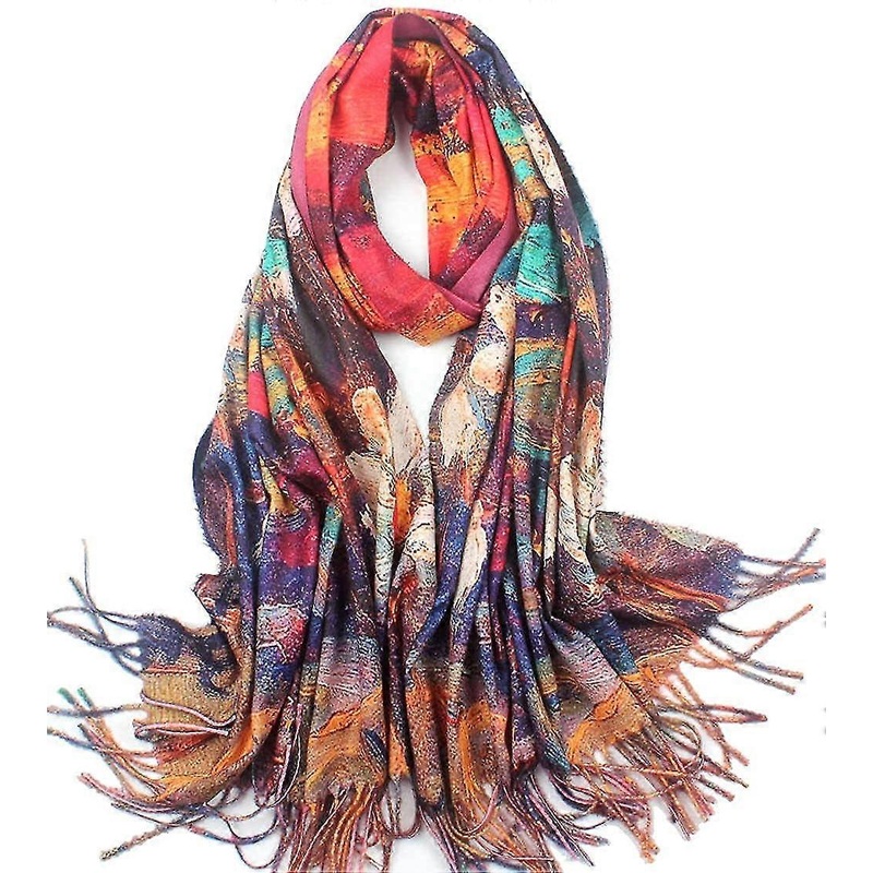 soft cashmere feel scarf for women elegant large winter warm scarves shawl wrap gifts monet klimt van gogh’s art printed | Fruugo SG
