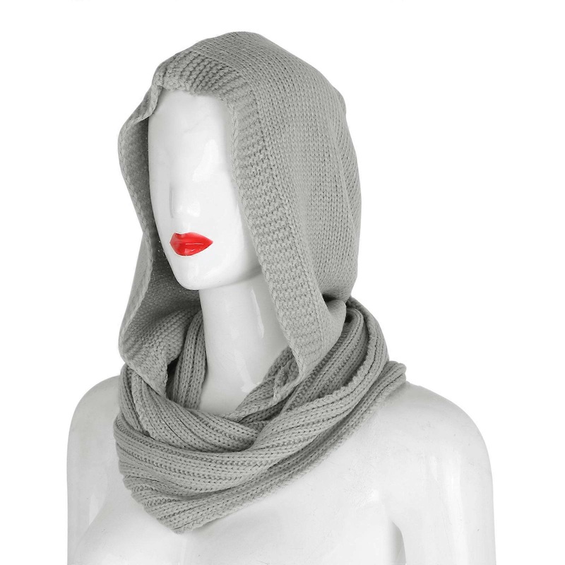 Winter Soft Pullover Knit for Infinity Scarf beanies Hoodie Circle Loop Shawl Wrap Solid Color Loose Hat Cap for Women M  light gray | Fruugo SG