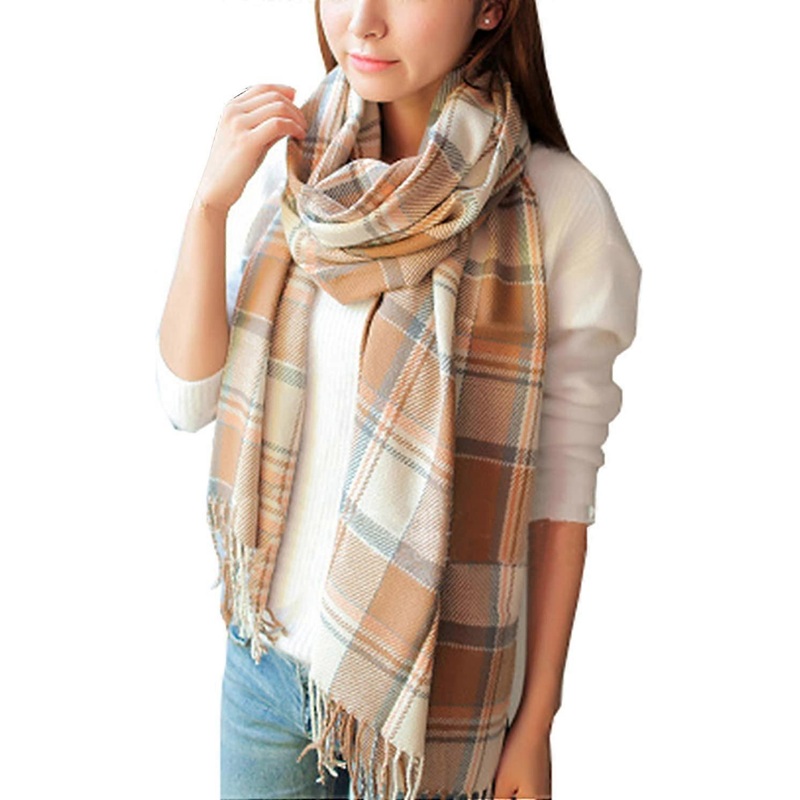Women’s Fashion Long Shawl Big Grid Winter Warm Lattice Large Scarf Beige – | Fruugo SG