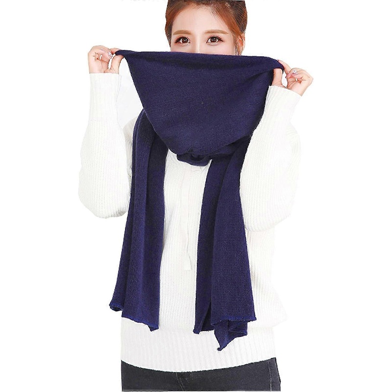 Women’s Warm Long Shawl Winter Warm Large Scarf Pure Color Dark Blue – | Fruugo SG