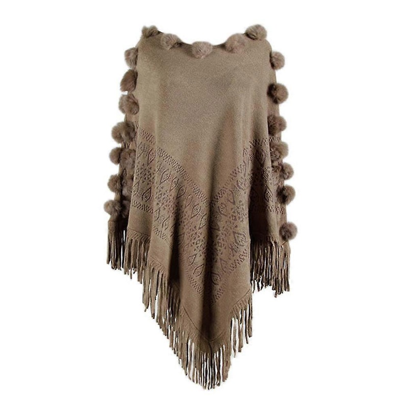 Autumn Winter Pullover Cape White Shawl with Tassel V Shape Poncho | Fruugo SG