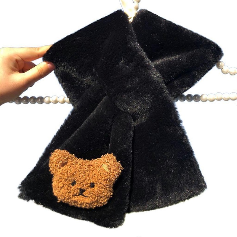 Scarf Kid Autumn and Winter Cute White Black Plush Thick Warm Scarf Solid Color Bear for Cross Scarf Neck Warmers For Ki  Black | Fruugo SG