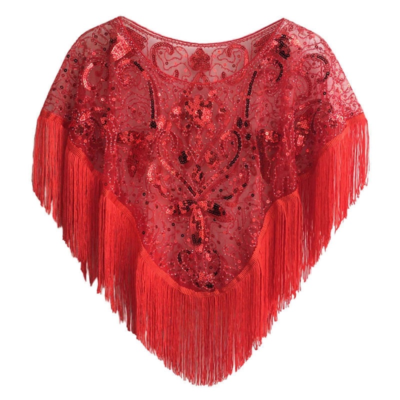 Vintage Ethnic Style Evening Shoulder Wrap Wearable Shawl Feature Decorative Sequins And Flowing Fringe For Female  Red | Fruugo SG