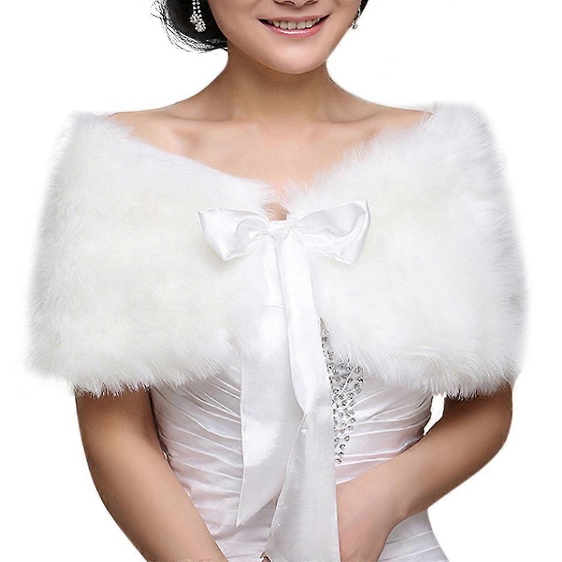 Women Faux Fur Shawl Wrap 1920s Bridal Wedding Scarf Stoles Winter Sleeveless Cover Up for Bride Bridesmaids | Fruugo SG