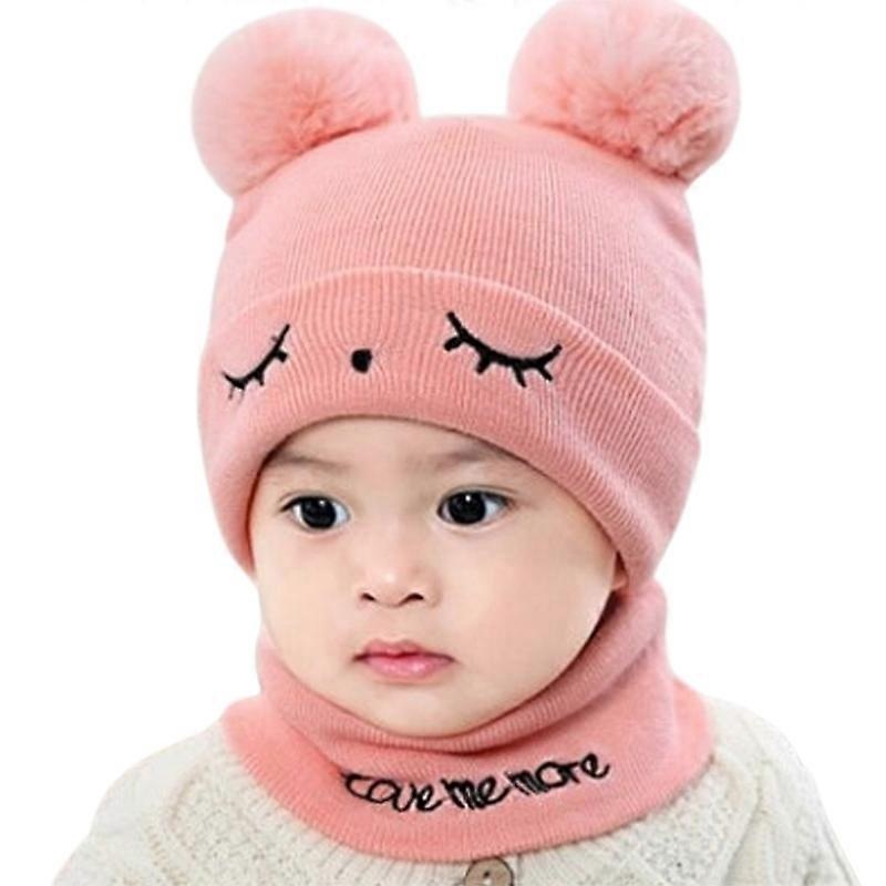 1 Set Baby Beanie Hat Scarf Solid Color Knitted Boys Girls Windproof Fluffy Pompom Children Cap Set for Outdoor | Fruugo SG
