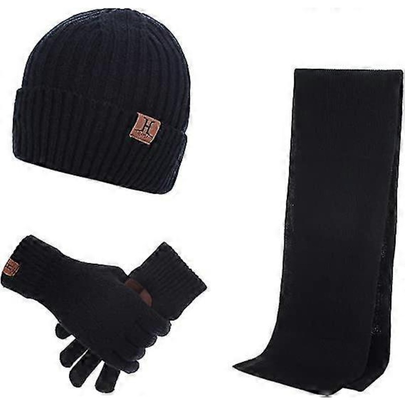 Beanie Hat Scarf Gloves Set 3 Pieces, Elastic Knitted Hat Neck Warmer Touch Screen Gloves | Fruugo SG