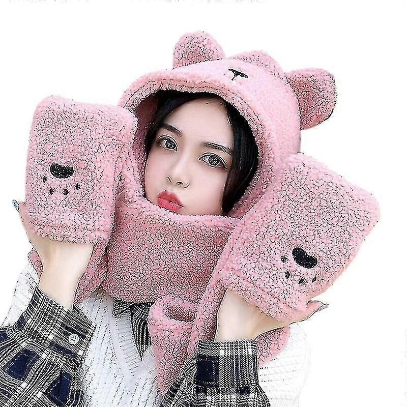 Three-in-one Plush Warm Hooded Scarf Women Winter | Fruugo SG