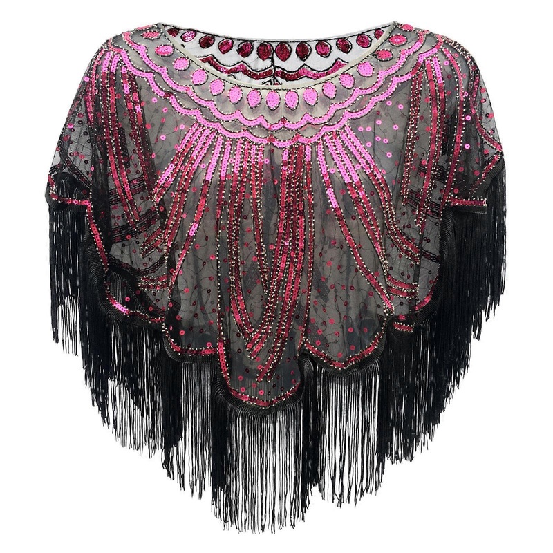 Vintage Evening Shoulder Wrap Wearable  Shawl Feature Shimmering Sequins And Flowing Fringe For Women  black rose red | Fruugo SG
