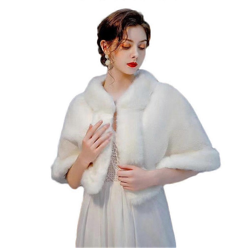 Wedding Warm Shoulder Cape with Artificial Fur Collar Tippet Stoles Winter Dinner Dress for Lady | Fruugo SG