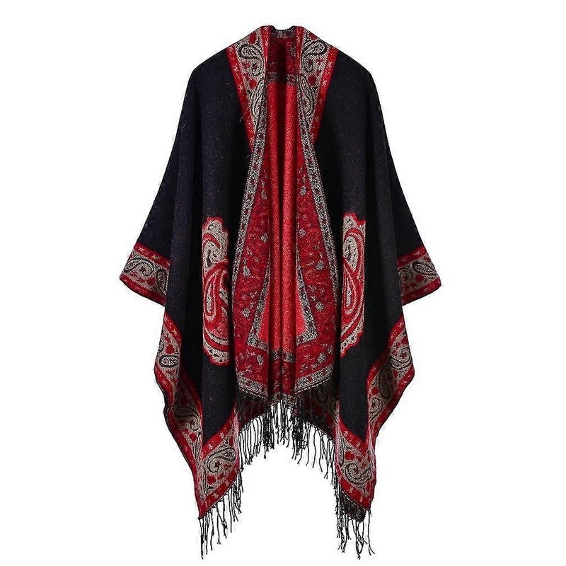 Women’s Ethnic Style Poncho Warm Capes Blanket Shawl Wrap Cardigan Coat Cashmere Feel with Tassel | Fruugo SG