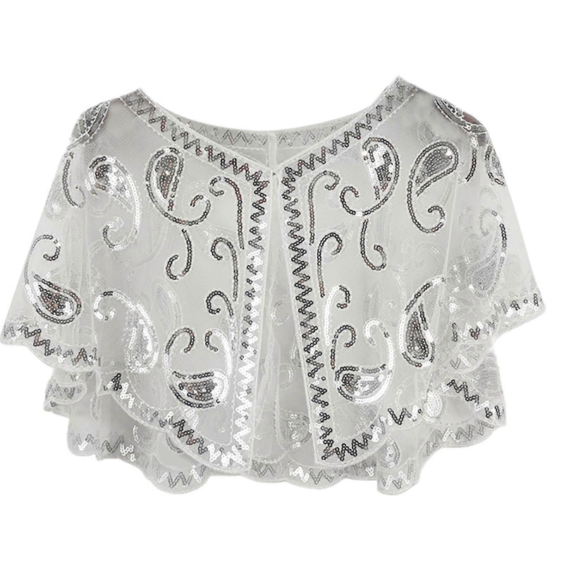 1920s Glistening Shawl for Women Flapper Evening Dress Accessories for Prom Women Wrap Shrug Scarf Elegant Sequins  White | Fruugo SG