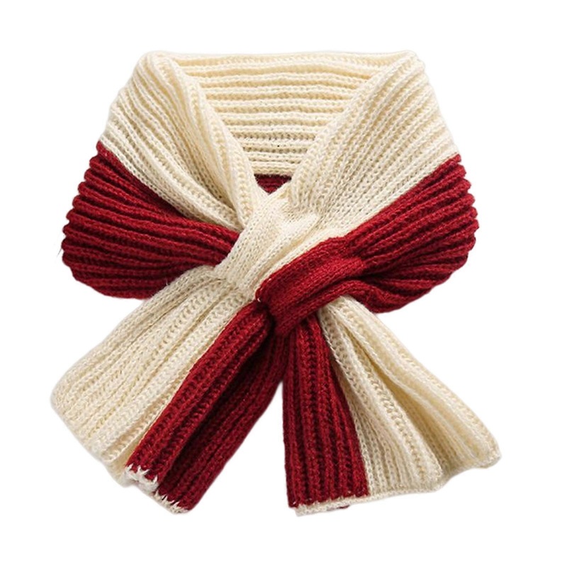 Women Scarf Knitted Small Warm Collar Neck Warmer Neckerchief Color Matching Autumn Winter Neck Scarf  Burgundy beige | Fruugo SG